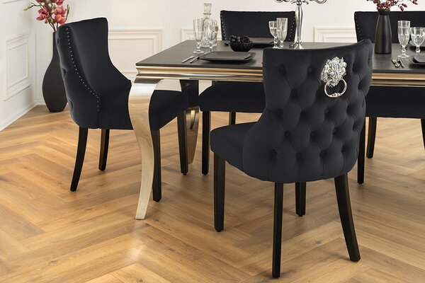 Designová židle Queen Lví hlava černý samet - skladem