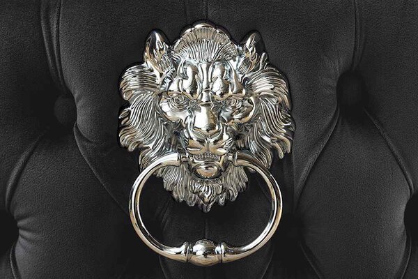 Designová židle Queen Lví hlava černý samet - skladem