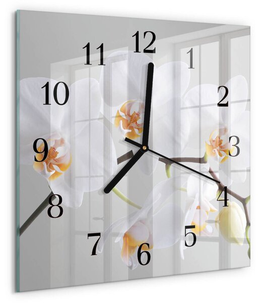 Skleněné hodiny na stěnu Orchidej zskc-30x30-00057521