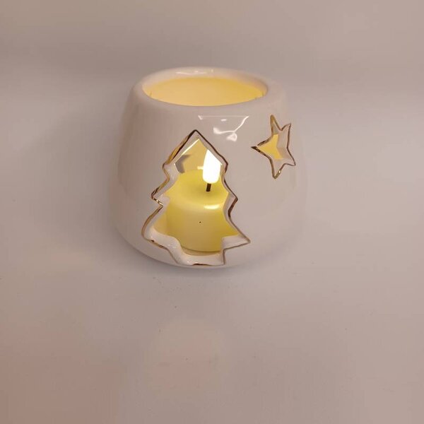 DECOLED Svícen na čajové svíčky 9,4 × 9,4 × 7,7 cm, bílá, keramický