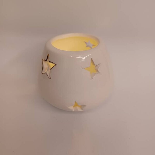 DECOLED Svícen na čajové svíčky 9,4 × 9,4 × 7,7 cm, bílá, keramický