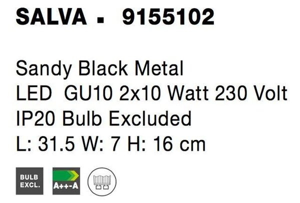 NV 9155102 Bodové svítidlo SALVA černý kov GU10 2x10W 230V IP20 bez žárovky - NOVA LUCE