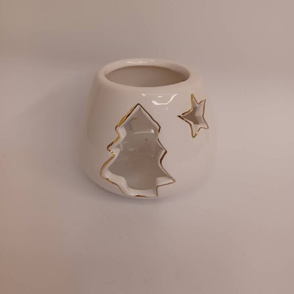 DECOLED Svícen na čajové svíčky 9,4 × 9,4 × 7,7 cm, bílá, keramický