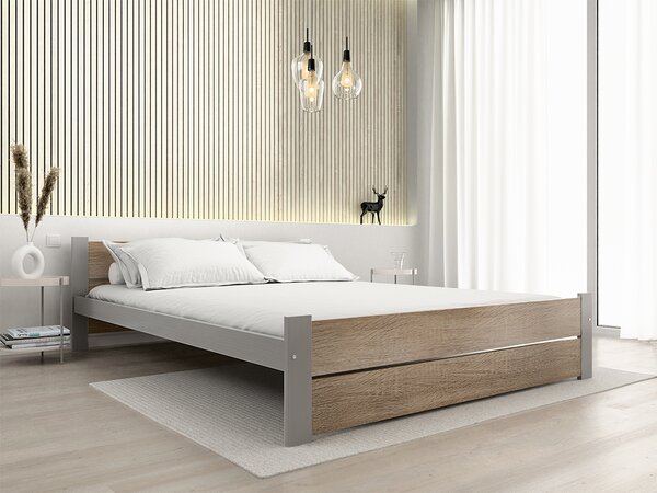 Postel IKAROS DOUBLE 160 x 200 cm, dub sonoma/šedá s laťkovým roštem