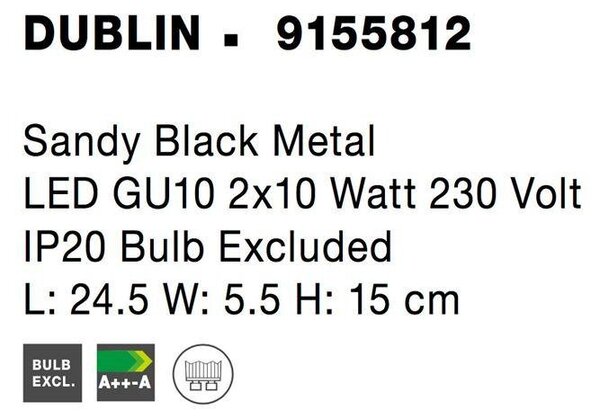 NV 9155812 Bodové svítidlo DUBLIN černý kov GU10 2x10W 230V IP20 bez žárovky - NOVA LUCE