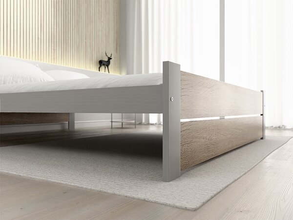 Postel IKAROS DOUBLE 160 x 200 cm, dub sonoma/šedá s laťkovým roštem