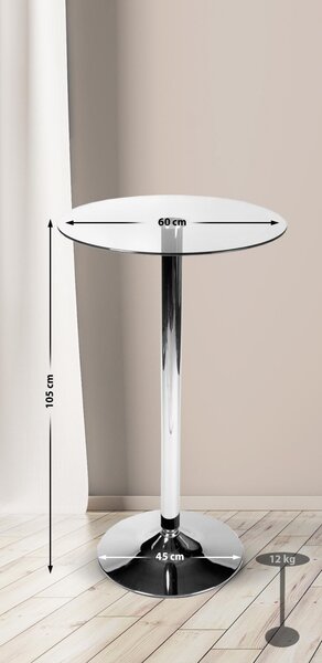 Barový stůl kulatý 1024833, sklo/rám chrom - v105 x Ø60
