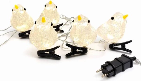 DECOLED LED svítící ptáčci, akryl, 5 ks, teple bílá