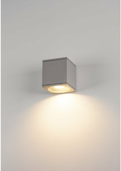 BIG WHITE SLV BIG THEO WALL, venkovní nástěnné svítidlo, QPAR111, IP44, hranaté, stříbrošedé, max. 75 W 229564