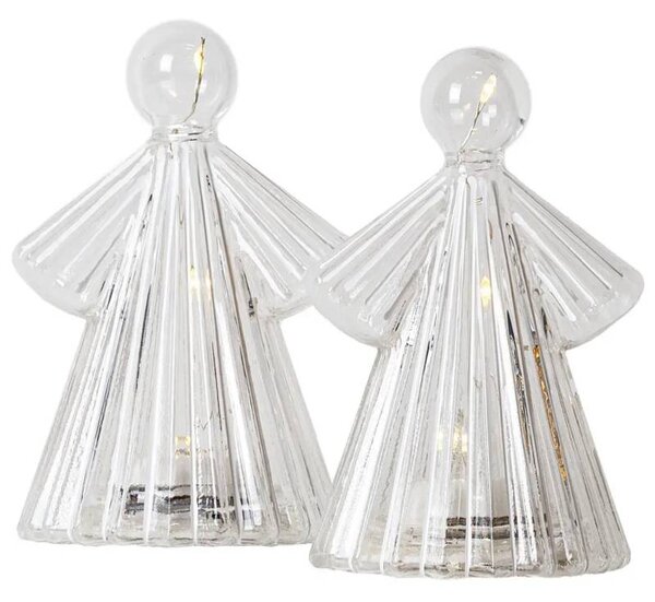 SIRIUS LED svítící anděl skleněný, čirý, 10 cm, sada 2 kusy