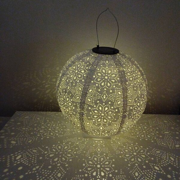 DECOLED LED lampion solární bílý venkovní 30 cm, teple bílá, látkový papír