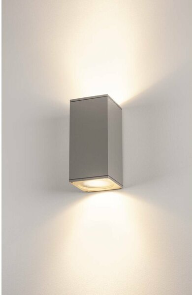 BIG WHITE SLV BIG THEO, venkovní nástěnné svítidlo, QPAR111, IP44, hranaté, up/down, stříbrošedé, max. 150 W 229574