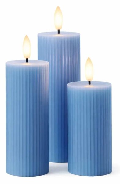 SIRIUS LED svíčky z pravého vosku dobíjecí Smilla, sada 3 ks, výška 10/12,5/15cm, ø 7,5 cm, modrá, bez stanice