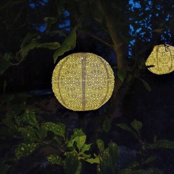 DECOLED LED lampion solární bílý venkovní 30 cm, teple bílá, látkový papír