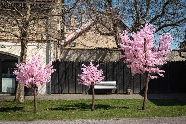 DECOLED 3D umělý strom Sakura 200 × 150 cm, růžová dekorace, IP44 venkovní, kov a plast