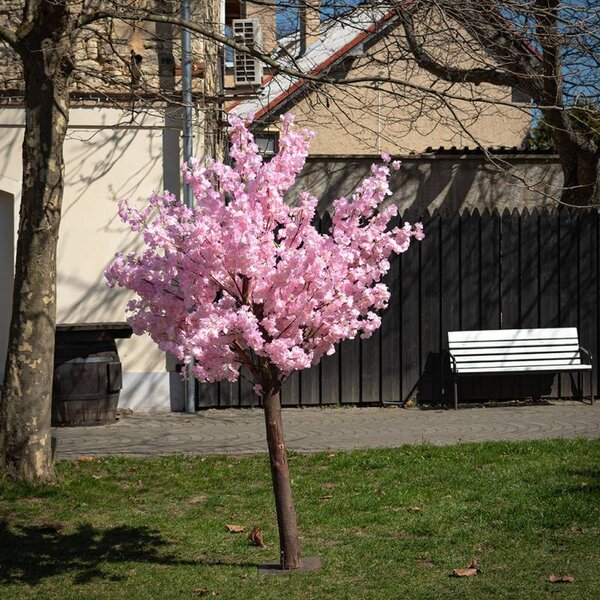 DECOLED 3D umělý strom Sakura 200 × 150 cm, růžová dekorace, IP44 venkovní, kov a plast