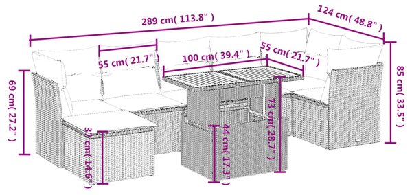 8dílná zahradní sedací souprava s poduškami černá polyratan 3270944