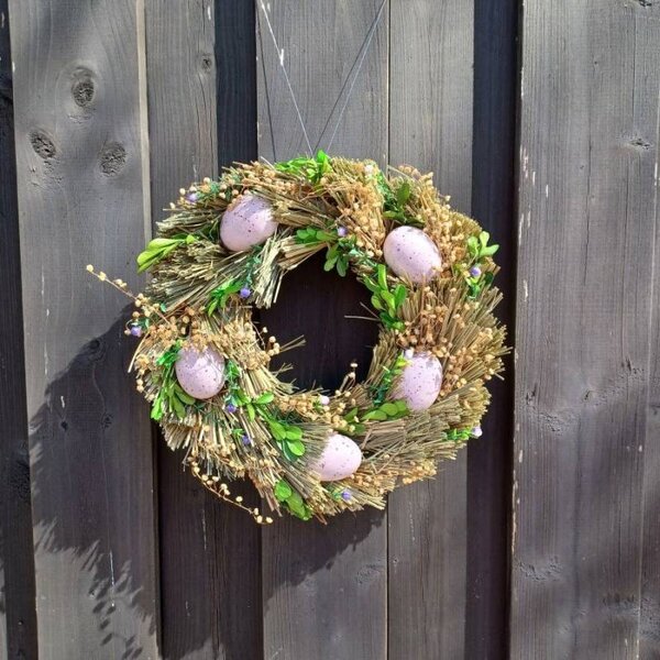 DECOLED Velikonoční věnec na dveře 30 × 30 × 8 cm, plast a proutí, venkovní