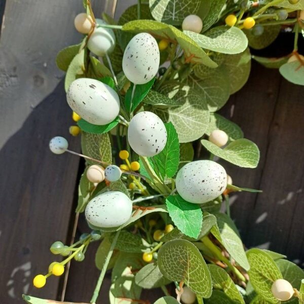 DECOLED Velikonoční zápich větvička, 24 × 8 cm, zelená bílá vajíčka, plast, venkovní