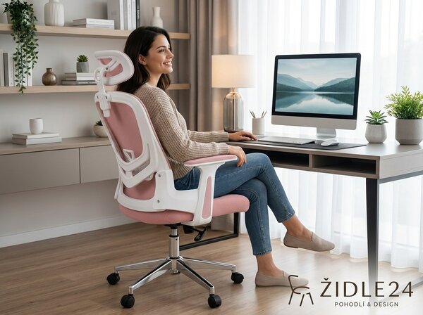 Ergonomická kancelářská židle EMILIE - růžová síťovina