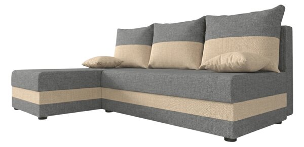Rozkládací oboustranná sedací souprava do L VALERIO SLIM 200x140 cm, světle šedá/béžová + 2 polštářky ZDARMA