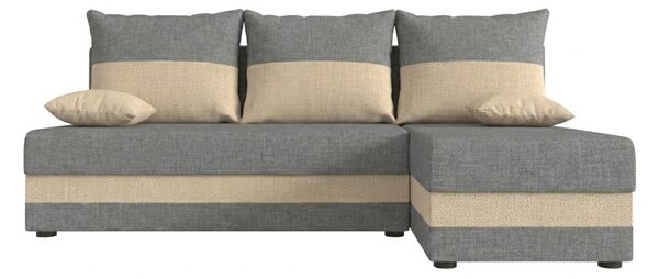 Rozkládací oboustranná sedací souprava do L VALERIO SLIM 200x140 cm, světle šedá/béžová + 2 polštářky ZDARMA