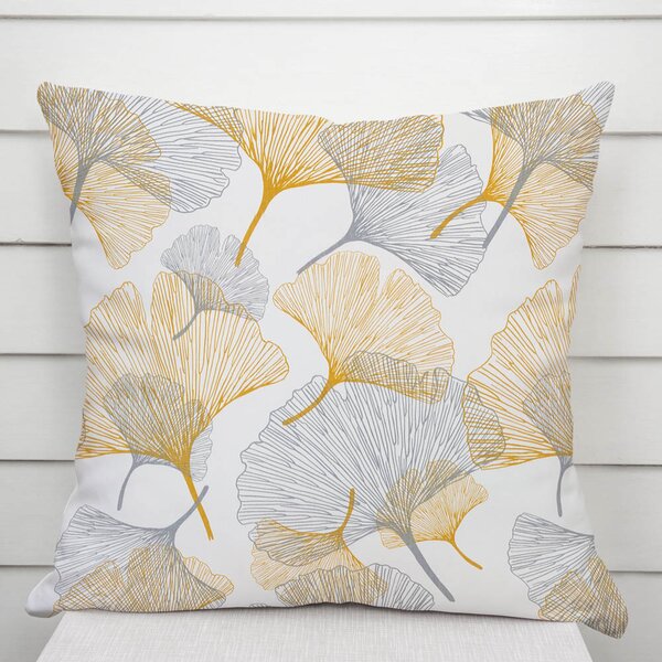Biante Bavlněný povlak na polštář Sandra SA-745 Šedo-hořčicové ginkgo listy na bílém 30 x 50 cm