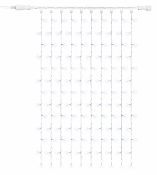 DECOLED Easy Fix LED světelný závěs venkovní, 100 × 150 cm, ledově bílá, 150 diod, bílý kabel, IP67, prodlužovací
