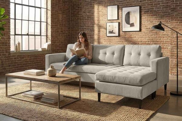 Designová rohová sedačka Paulette 220 cm šedo-béžová