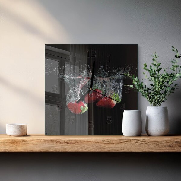 Skleněné hodiny na stěnu Jahody zskc-30x30-00057647