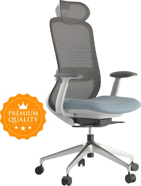 MERCURY Ergonomická kancelářská židle UNO - šedá síťovina / modrá látka