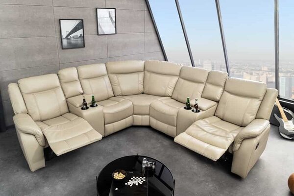 Designová rohová sedačka Movie 270 cm béžová ekokůže