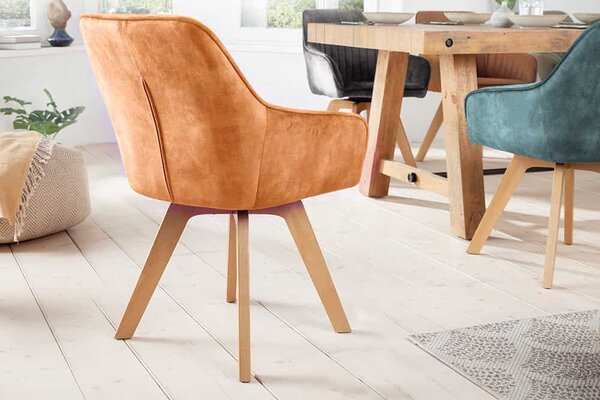 Designová otočná židle Gaura tmavě - hořčicový samet - skladem