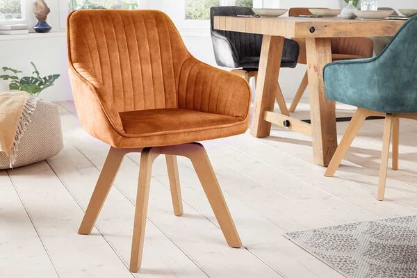Designová otočná židle Gaura tmavě - hořčicový samet - skladem
