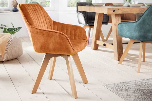 Designová otočná židle Gaura tmavě - hořčicový samet - skladem