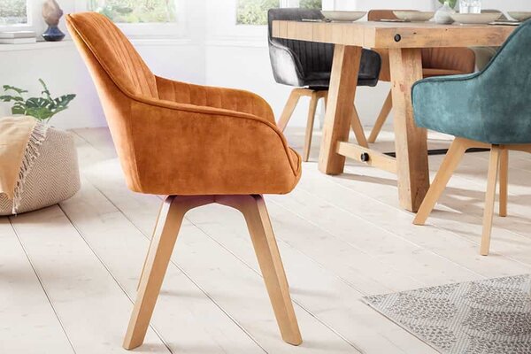 Designová otočná židle Gaura tmavě - hořčicový samet - skladem