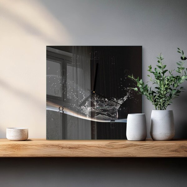 Skleněné hodiny na stěnu Voda zskc-30x30-00057689