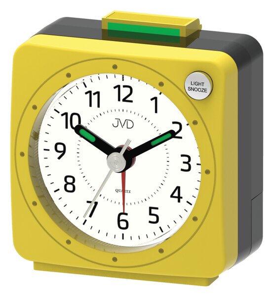 JVD Žlutý analogový nejlevnější baterkový budík JVD SR220.12 s osvětlením