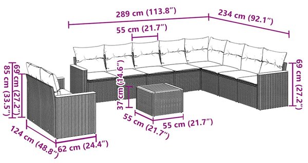 11dílná zahradní sedací souprava s poduškami černá polyratan