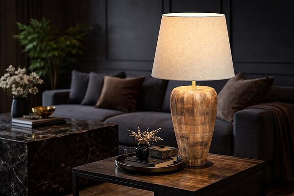 Designová stolní lampa Desmond 65 cm béžová / hnědé mango