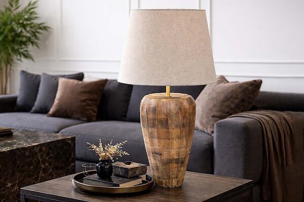 Designová stolní lampa Desmond 65 cm béžová / hnědé mango