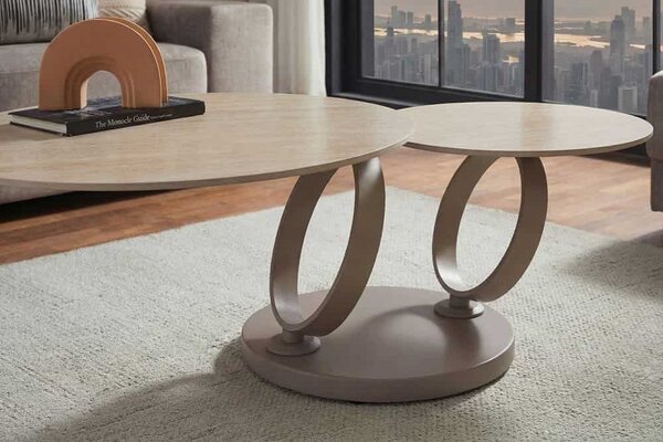 Designový konferenční stolek Danyale 80-134 cm travertin / šampaňský