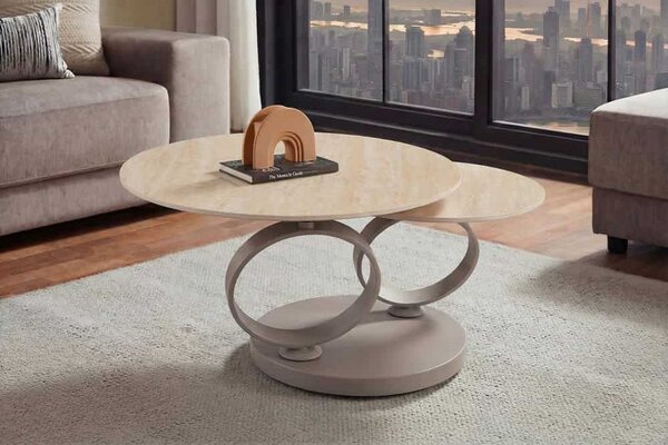Designový konferenční stolek Danyale 80-134 cm travertin / šampaňský