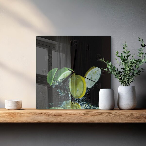 Skleněné hodiny na stěnu Citron a limetka zskc-30x30-00057713