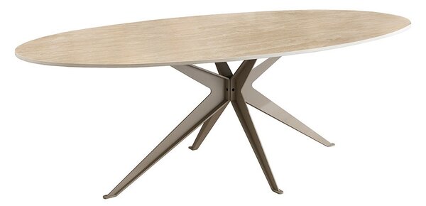 Oválný keramický jídelní stůl Tavorian 220 cm travertin / šampaňský