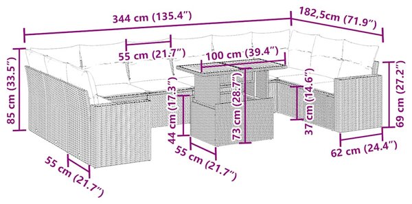 11dílný zahradní sedací souprava s poduškami béžový polyratan