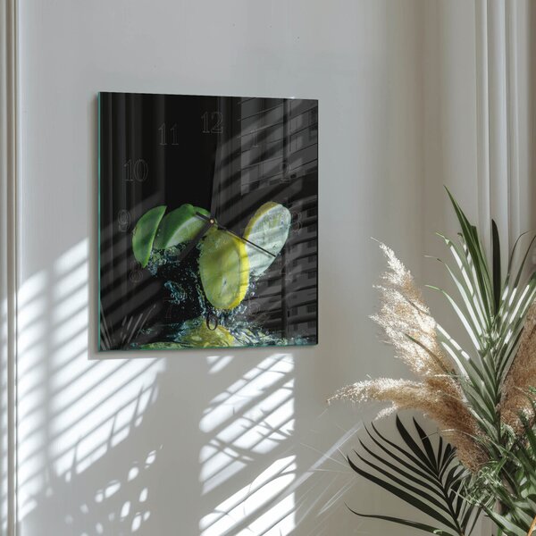 Skleněné hodiny na stěnu Citron a limetka zskc-30x30-00057713