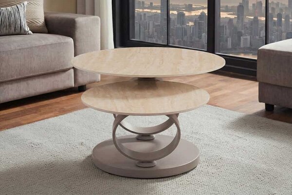Designový konferenční stolek Danyale 80-134 cm travertin / šampaňský