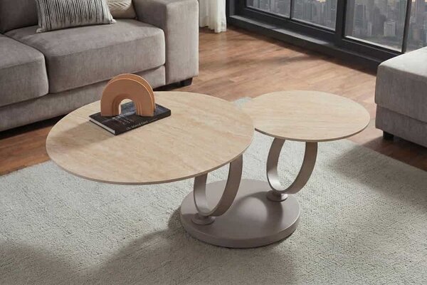 Designový konferenční stolek Danyale 80-134 cm travertin / šampaňský