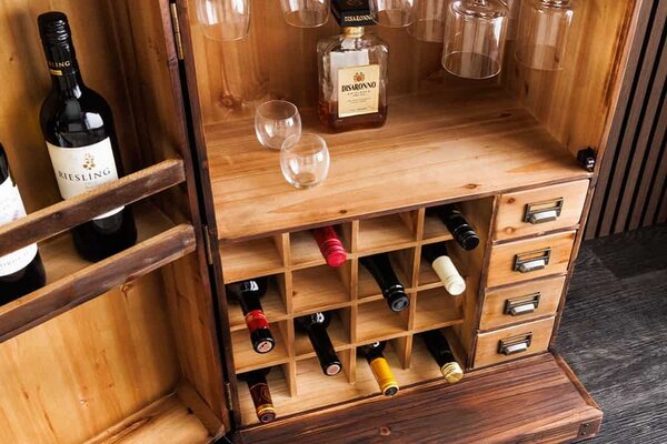 Designová barová skříňka Winebar 90 cm borovice